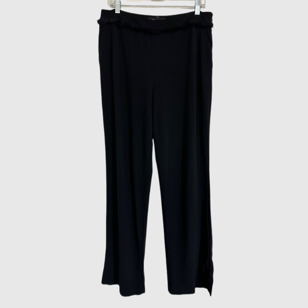 Escada Wool Black Wide Leg Fringe Waist Black Pants Size 42 (US 12)